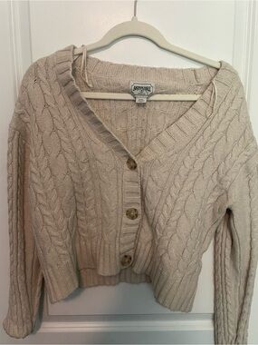 American Eagle Outfitters Beige Cable Knit Button-Front Cardigan